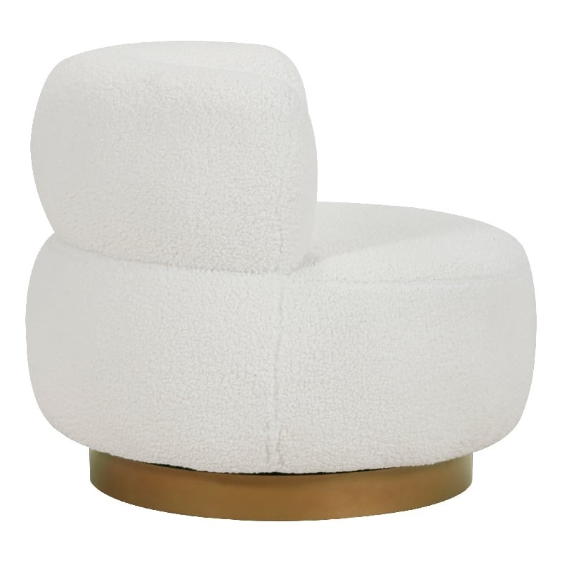 Novy Accent Chair with Swivel Function- White Sherpa- Gold- 35 Inch