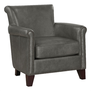 Tria Sofa Accent Chair- Gray Faux Leather- Nailhead Trims- 32 Inch