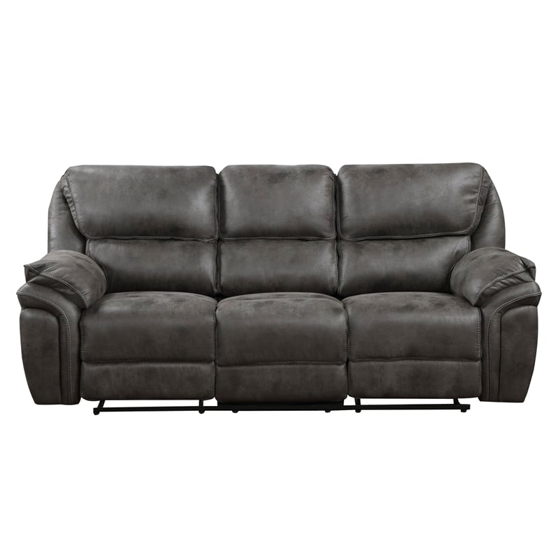 Tony 90 Inch Double Manual Recliner Sofa- Gray Microfiber- Solid Wood