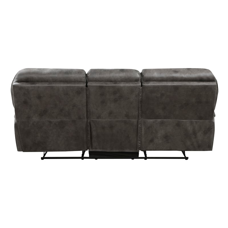 Tony 90 Inch Double Manual Recliner Sofa- Gray Microfiber- Solid Wood