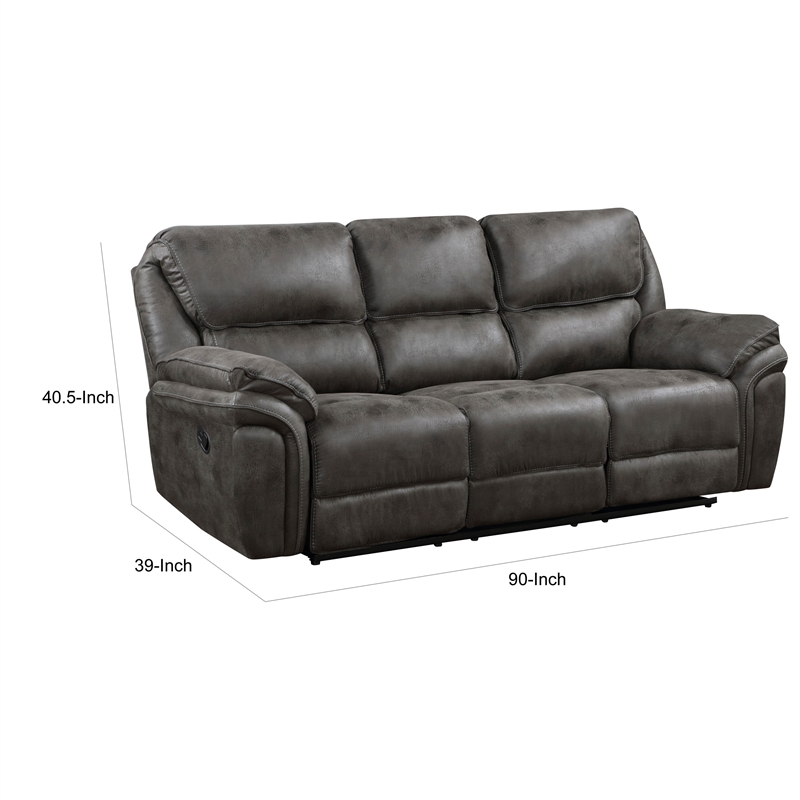 Tony 90 Inch Double Manual Recliner Sofa- Gray Microfiber- Solid Wood