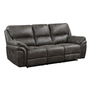 Tony 90 Inch Double Manual Recliner Sofa- Gray Microfiber- Solid Wood