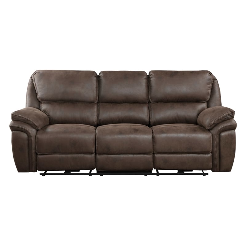 Tony 90 Inch Power Double Recliner Sofa- USB Charging Port Brown Microfiber