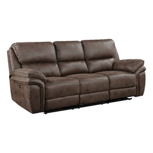 Tony 90 Inch Power Double Recliner Sofa- USB Charging Port Brown Microfiber
