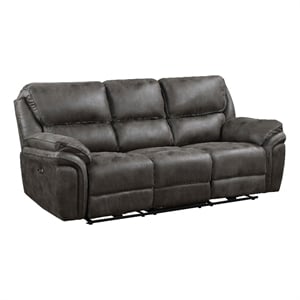 Tony 90 Inch Power Double Recliner Sofa- Gray Microfiber- USB Charging Port