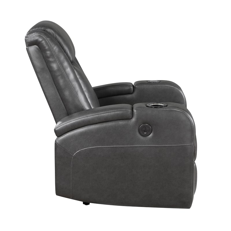 Emily 38 Inch Power Recliner Chair- Cooling Cupholder- LED- Gray PU Leather