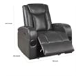 Emily 38 Inch Power Recliner Chair- Cooling Cupholder- LED- Gray PU Leather