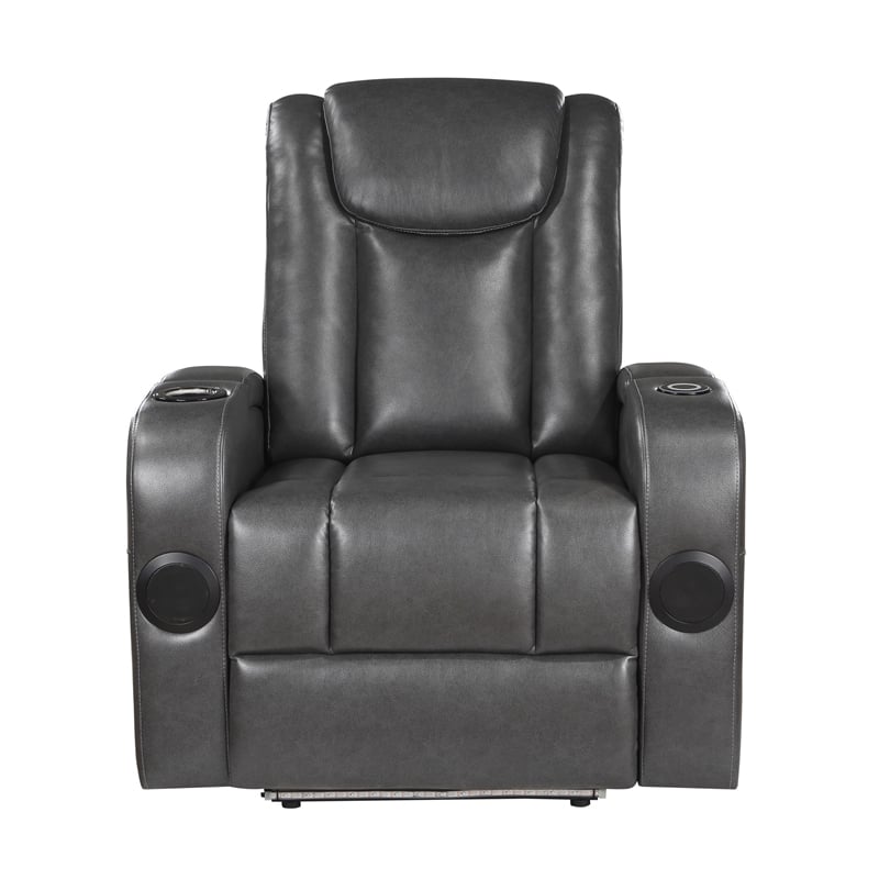 Emily 38 Inch Power Recliner Chair- Cooling Cupholder- LED- Gray PU Leather