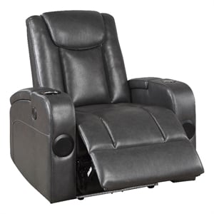 Emily 38 Inch Power Recliner Chair- Cooling Cupholder- LED- Gray PU Leather