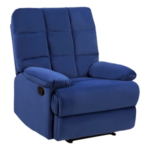 Patty 36 Inch Manual Recliner Chair- Cushioned- Blue Velvet- Solid Wood