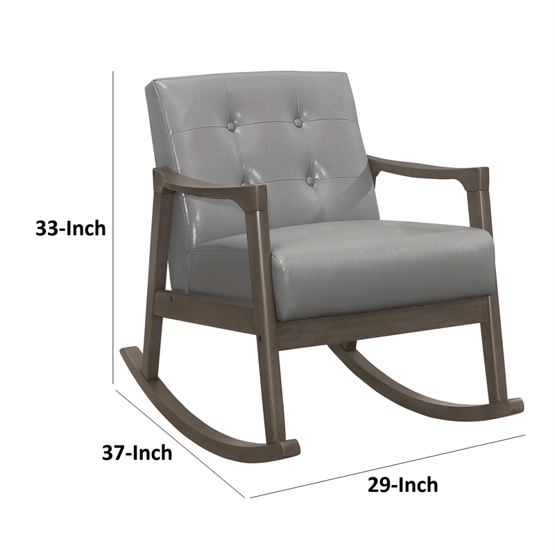 Ciao 37 Inch Rocking Chair Armchair- Light Gray Faux Leather- Solid Wood