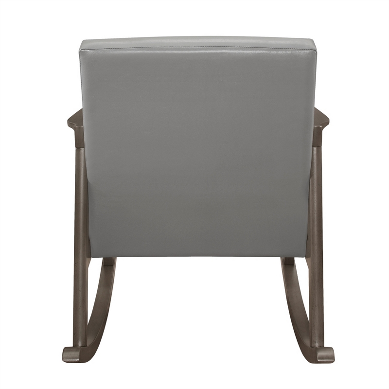 Ciao 37 Inch Rocking Chair Armchair- Light Gray Faux Leather- Solid Wood