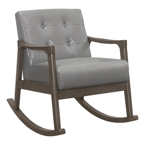 Ciao 37 Inch Rocking Chair Armchair- Light Gray Faux Leather- Solid Wood