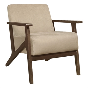Rica 32 Inch Accent Armchair- Soft Beige Velvet- Walnut Brown Solid Wood