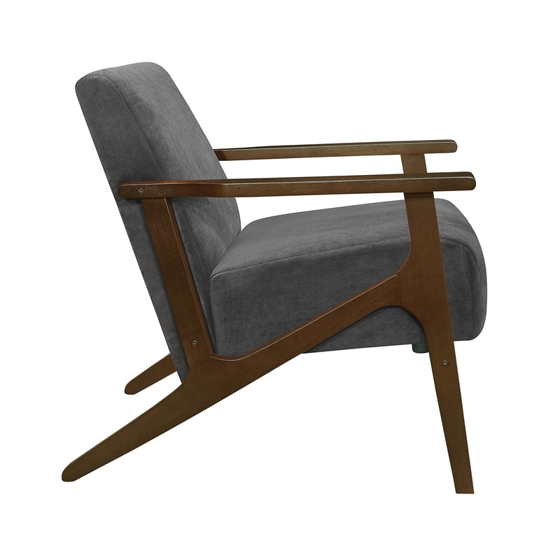 Rica 32 Inch Accent Armchair- Dark Gray Velvet- Walnut Brown Solid Wood