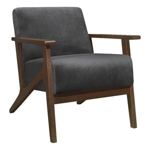 Rica 32 Inch Accent Armchair- Dark Gray Velvet- Walnut Brown Solid Wood