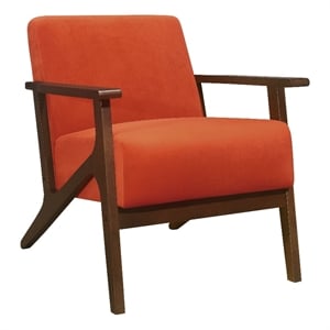 Rica 32 Inch Accent Armchair- Soft Orange Velvet- Walnut Brown Solid Wood