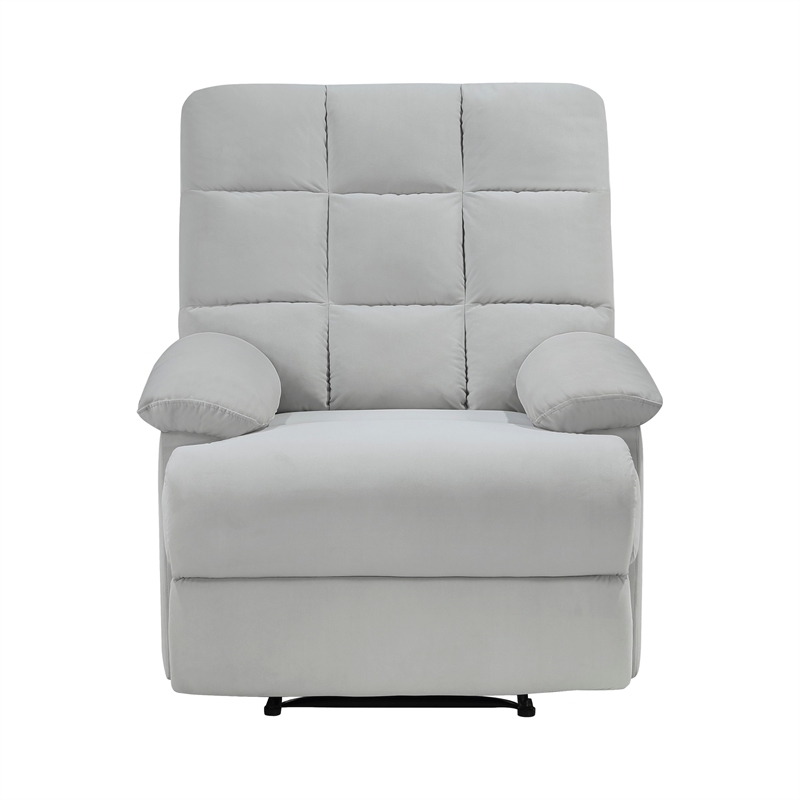 Patty 36 Inch Manual Recliner Chair- Cushioned- Light Gray Velvet- Wood