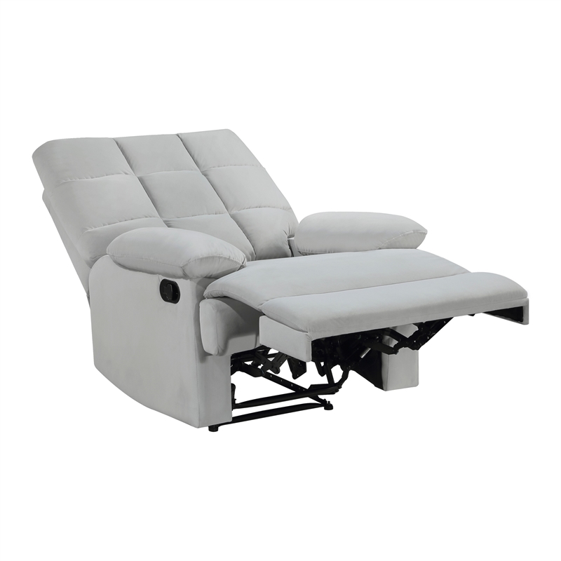 Patty 36 Inch Manual Recliner Chair- Cushioned- Light Gray Velvet- Wood