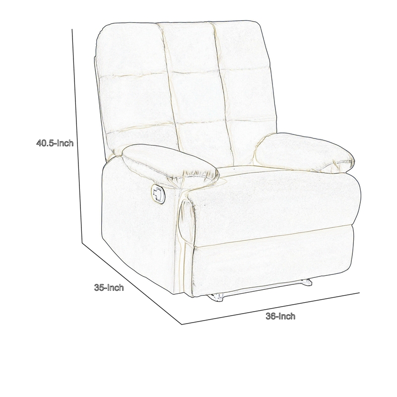 Patty 36 Inch Manual Recliner Chair- Cushioned- Light Gray Velvet- Wood