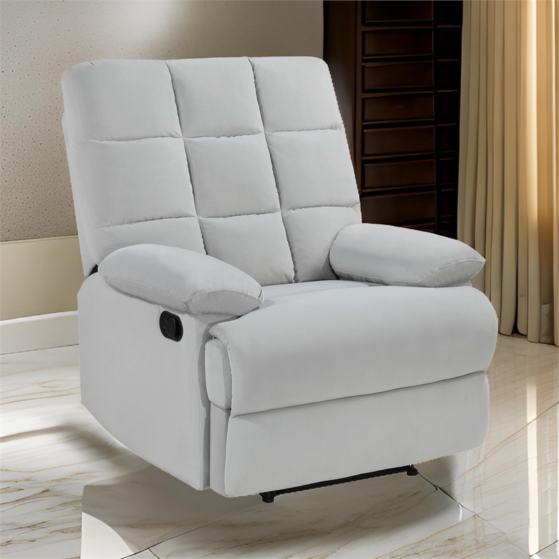 Patty 36 Inch Manual Recliner Chair- Cushioned- Light Gray Velvet- Wood