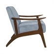 Rica 32 Inch Accent Armchair- Curved- Soft Blue Velvet- Brown Solid Wood