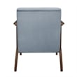 Rica 32 Inch Accent Armchair- Curved- Soft Blue Velvet- Brown Solid Wood