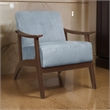 Rica 32 Inch Accent Armchair- Curved- Soft Blue Velvet- Brown Solid Wood