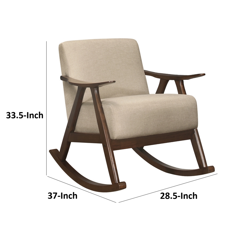 Tim 37 Inch Rocking Armchair- Beige Polyester- Walnut Brown Solid Wood