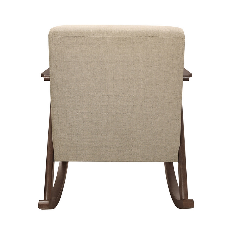 Tim 37 Inch Rocking Armchair- Beige Polyester- Walnut Brown Solid Wood