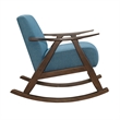 Tim 37 Inch Rocking Armchair- Blue Polyester- Walnut Brown Solid Wood