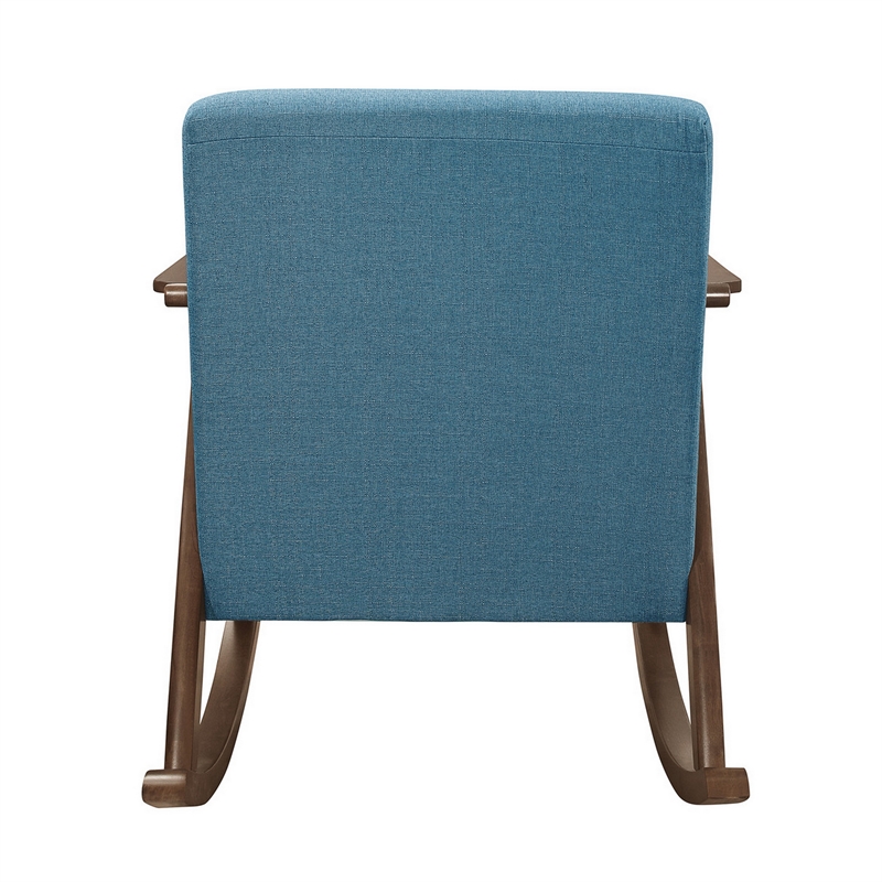 Tim 37 Inch Rocking Armchair- Blue Polyester- Walnut Brown Solid Wood