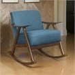 Tim 37 Inch Rocking Armchair- Blue Polyester- Walnut Brown Solid Wood
