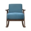 Tim 37 Inch Rocking Armchair- Blue Polyester- Walnut Brown Solid Wood