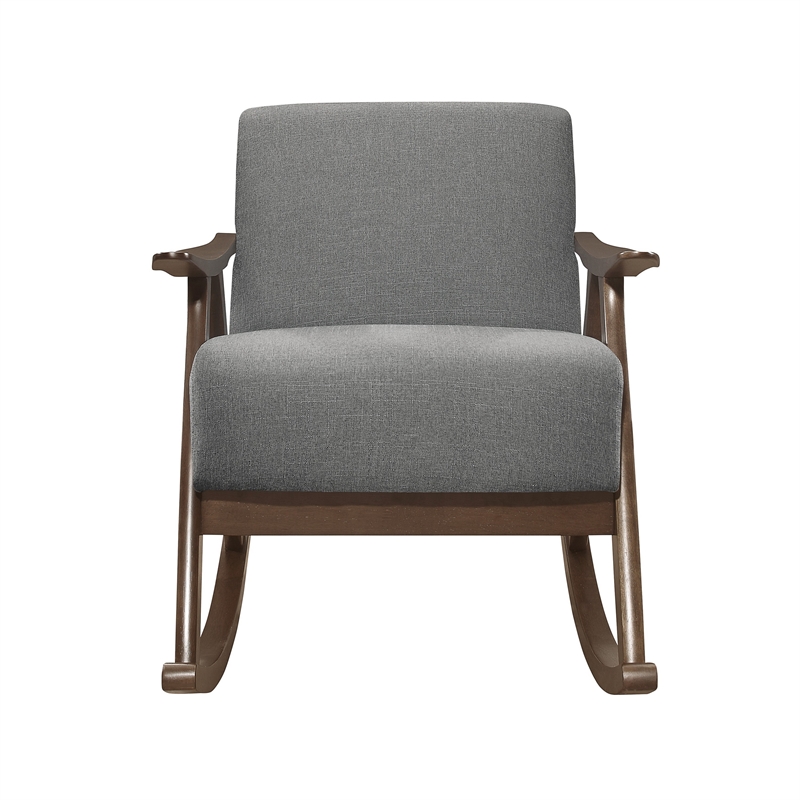 Tim 37 Inch Rocking Armchair- Gray Polyester- Walnut Brown Solid Wood