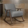 Tim 37 Inch Rocking Armchair- Gray Polyester- Walnut Brown Solid Wood