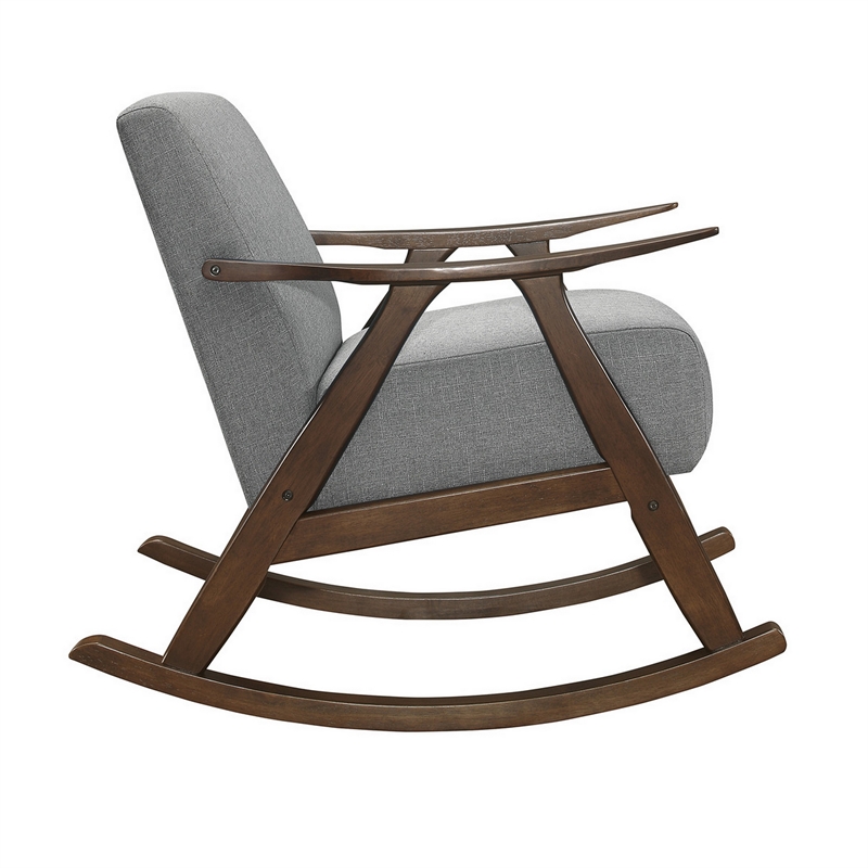 Tim 37 Inch Rocking Armchair- Gray Polyester- Walnut Brown Solid Wood