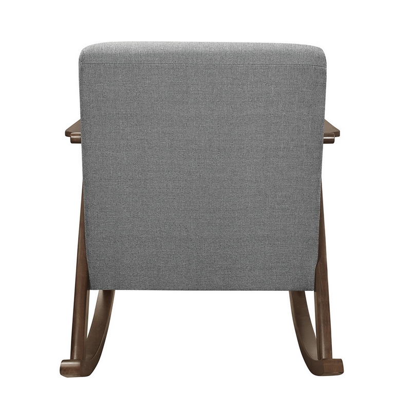 Tim 37 Inch Rocking Armchair- Gray Polyester- Walnut Brown Solid Wood