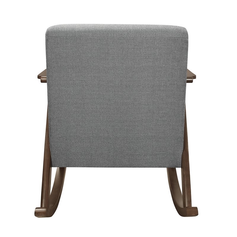 Tim 37 Inch Rocking Armchair- Gray Polyester- Walnut Brown Solid Wood