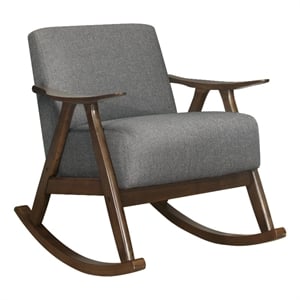 Tim 37 Inch Rocking Armchair- Gray Polyester- Walnut Brown Solid Wood