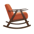 Tim 37 Inch Rocking Armchair- Orange Polyester- Walnut Brown Solid Wood