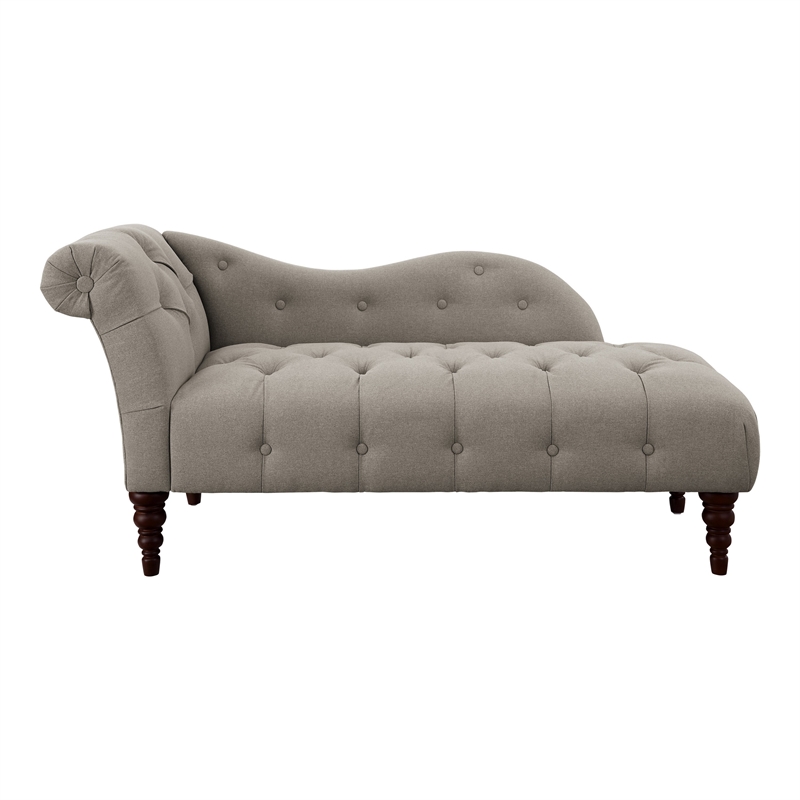 Selena 66 Inch Chaise Lounger- Tufted Beige Polyester- Brown Solid Wood