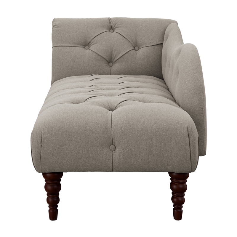 Selena 66 Inch Chaise Lounger- Tufted Beige Polyester- Brown Solid Wood
