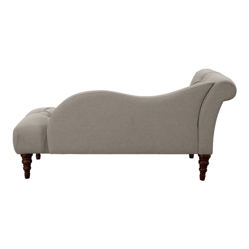Selena 66 Inch Chaise Lounger- Tufted Beige Polyester- Brown Solid Wood
