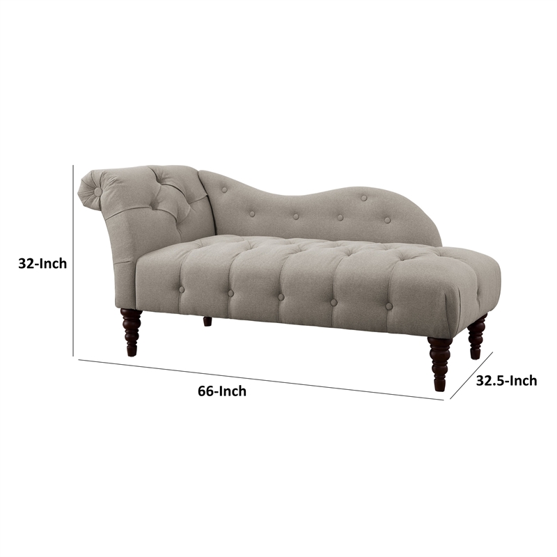Selena 66 Inch Chaise Lounger- Tufted Beige Polyester- Brown Solid Wood