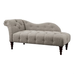 Selena 66 Inch Chaise Lounger- Tufted Beige Polyester- Brown Solid Wood