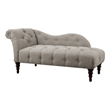 Selena 66 Inch Chaise Lounger- Tufted Beige Polyester- Brown Solid Wood
