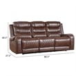 Paul 87 Inch Power Recliner Sofa- Drop Table Cupholders Brown Faux Leather