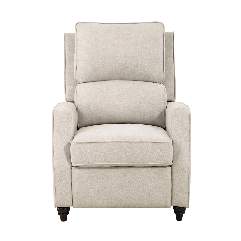 Isac 37 Inch Push Back Recliner Chair- Beige Polyester- Brown Solid Wood