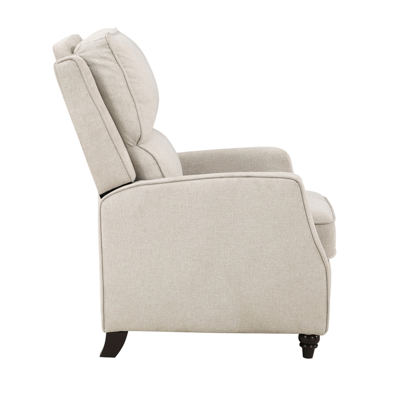 Isac 37 Inch Push Back Recliner Chair- Beige Polyester- Brown Solid Wood